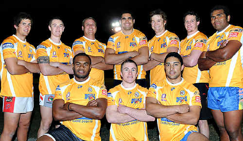 Yellow devils: Gympie Devils players (from left, back): Shaun Wilson, Dan McMah, Brad English, Kurt Fleming, Riley McDowell, Kane Ernst, Jos Koroibulu; (front): Tobs Viravu, Nick Swan and Ben Ashford. Yellow devils: Gympie Devils players (from left, back): Shaun Wilson, Dan McMah, Brad English, Kurt Fleming, Riley McDowell, Kane Ernst, Jos Koroibulu; (front): Tobs Viravu, Nick Swan and Ben Ashford.
